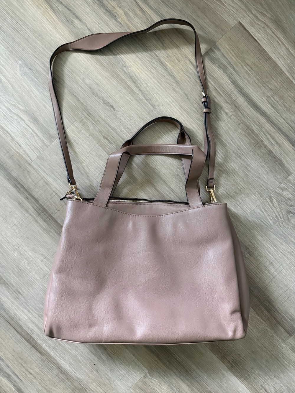 a new day Mauve Taupe Leather Laptop Tote with Removable Strap